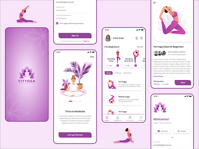 Yoga App UI app design application design flat design healthy icon illustrator ios design logodesign photoshop trending uiux vector yoga app