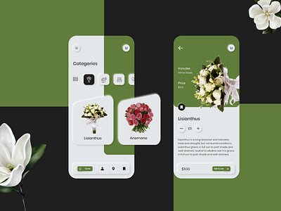 Flower Shop App app design application branding design flat design flower shop flowers illustration neumorphic design trending uiux