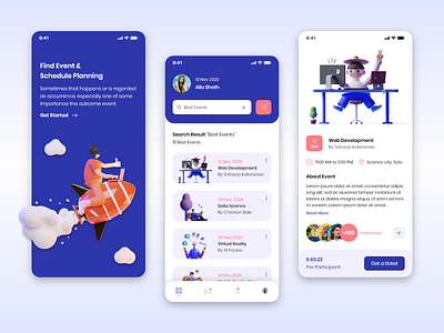 Event Booking App 3d 3d vector app app design application branding clean creative design event booking events everyday flat design ios design minimalist schedule simple ticket trending uiux