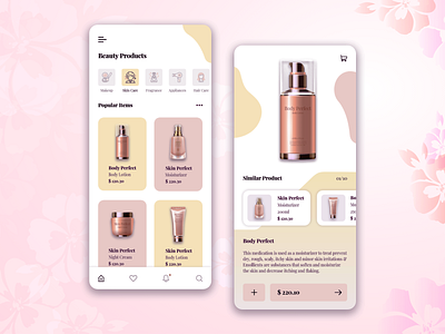 Beauty Product App app app design application beauty beauty app beauty product beauty salon flat design makeup mobile app product product design products skincare trending ui uiux