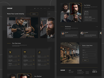 Barber Shop Landing Page barber barber shop barbers barbershop barbershop logo dark ui flat design hair products hair salon hairstyle logo men fashion minimalist product product design savings spa trending trendy uiux