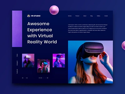 VR Landing Page augmented augmented reality dark dark blue dark mode design designs flat design minimal neon trending typogaphy uiux virtual virtual reality vr design web layout web ui website white