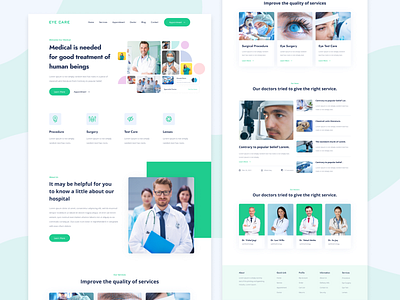 Eye Care Website doctor app doctor appointment doctors eye care eyes eyewear flat design landing page landingpage medical medical design medicine patient trending uiux vector webdesign website website design