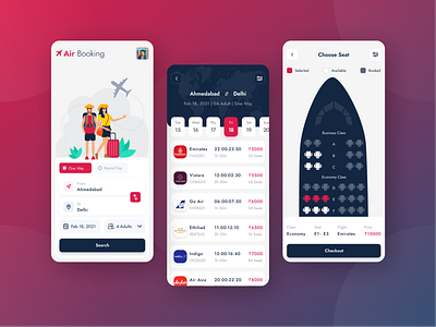 Flight Booking App air ticket airline airline app airport app design application clean design flat design flight flight app flight booking flight search flights minimal seats ticket app ticket booking trending uiux