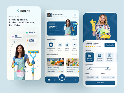 Home Cleaning App agency app design book branding cleaning cleaning app cleaning services design flat design home cleaning home service illustration ios laundry mobile repairing solution trending uiux