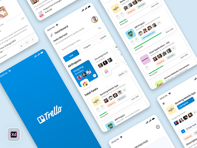 Trello App Redesign app calender cards design light theme lists meetings mobile plan profile progress projects schedual task management task trecking trello trending uiux work work management