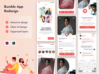 Bumble Redesign Challenge bumble app chatting dating dislike flat ui light theme like love partner perfect match profile trending