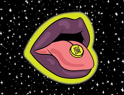 Self love art artwork design drawing hellodribbble illustration love mouth pill slef love stars tongue