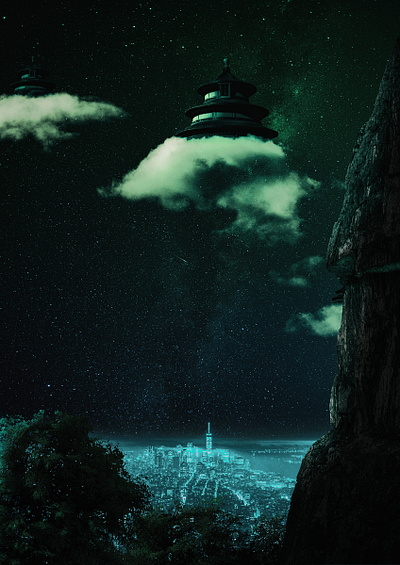 Foreclosures 4 - The Cloud People w/attachment astronomy clouds color digital dlsr experiment fantasy fiction japanese temple magic mood mystery overlays patterns retro future retro futurism sci fi temple textures vaporwave