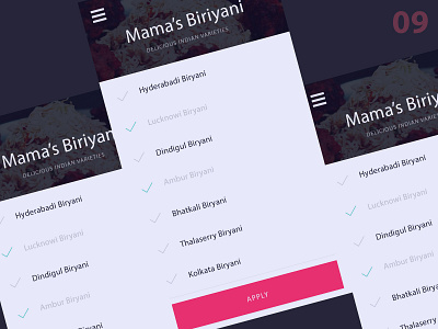Biriyani List biriyani choose chooser list list app list page list ui list view listaryapp recipe select select box selected