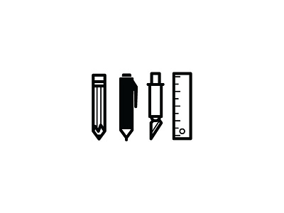 Designer Tools bw design illustration knife pen pencil ruler vector