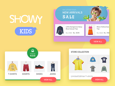 Showy! UI Kit Kids Fashion banner cards collection color ecommerce fashion kids kit palette ui widget