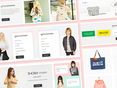 Showy Kids Web banner brands cards clean ecommerce kidswear minimal shopping web