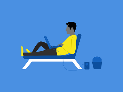 illustration-exploration-3 2d blue character illustration listening music relaxing working yellow