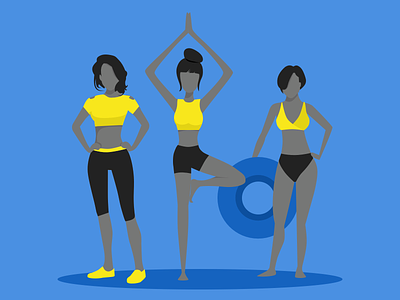 illustration-exploration-6 active app blue character healthy illustration minimal sports standing three women yellow