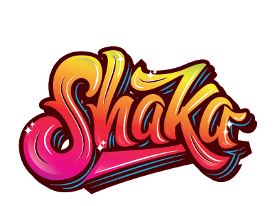 shaka (surf) brush colors custom lettering scripty shaka sparkling texture type typography