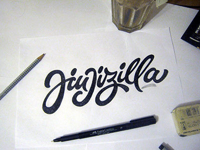 Sketch 1, print "Jiujizilla" rus. calligraphy design font hand handlettering lettering logo logotype sign tags