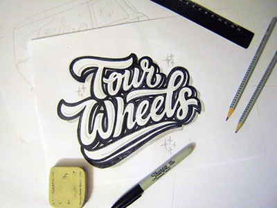 old sketch , logo Tour Wheels Rus art font hand lettering logo logotype print sketch