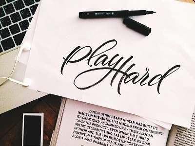 brush sketch "Play Hard" art design font hand lettering logo logotype print type