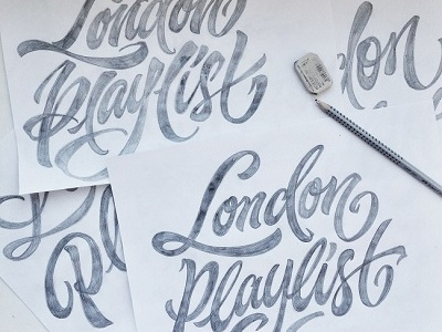 working sketches , print "London Playlist" for London.