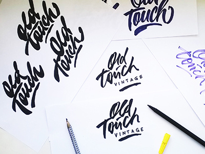 working progress logo "Old Touch" vinyage art design font hand lettering logo logotype print type