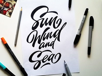 sketch,print "Sun wind and sea" for @darrykosha art design font hand lettering logo logotype print type