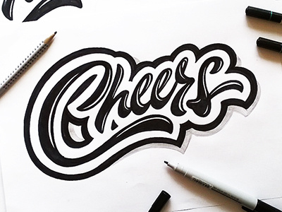 sketch "Cheers" art design font hand lettering logo logotype print type