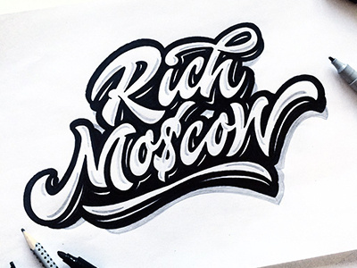 sketch,logo "Rich Mo$cow" Luxury brand for @yupirap art hand lettering logo print sketch type