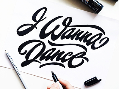 sketch,print "I wanna dance" art hand lettering logo print sketch type
