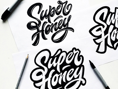 sketches, logo "Super honey"