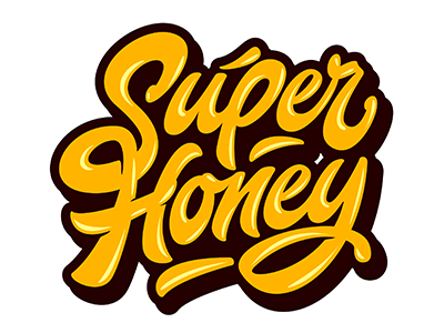 logo " Super honey " art hand lettering logo print sketch type