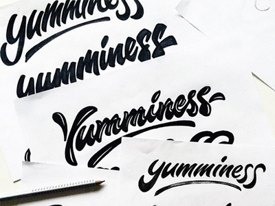 Working process, logo "Yumminess" for food company 😋 art hand lettering logo print sketch type