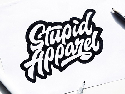sketch,logo "Stupid apparel" art hand lettering logo print sketch type