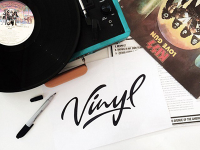 hey)love vinyl musi)sketch"Vinyl" art hand lettering logo print sketch type