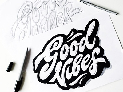 sketch good vibes art hand lettering logo print sketch type