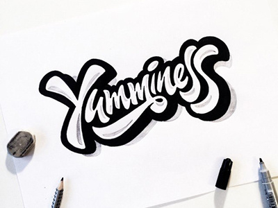 quick sketch, logo,print "Yumminess" art hand lettering logo print sketch type