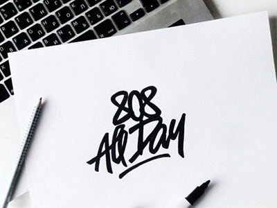 hey)hawaii))sketch,print "808 All day" art hand lettering logo print sketch type