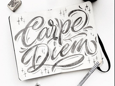 Sketch "Carpe Diem" art hand lettering logo print sketch type