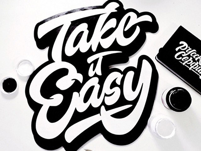 hey!wooden lettering + Acrylic = "Take it easy" art hand lettering logo print sketch type