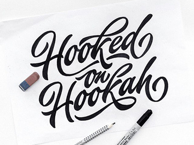 sketch, print "Hooked on hookah" for @smokespot_spb art hand lettering logo print sketch type