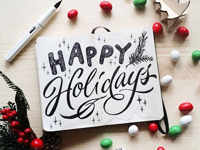 sketch Happy Holidays art hand lettering logo print sketch type