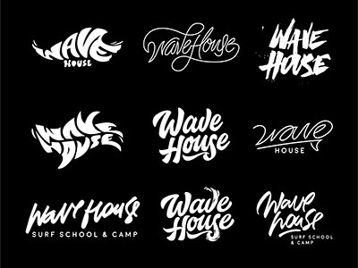 vector sketches,logo "Wave House"(surf school & camp) art hand lettering logo print sketch type