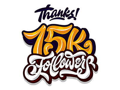 vector - wow!15k followers instagram!! art hand lettering logo print sketch type