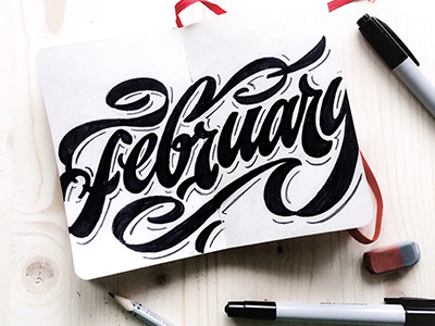 sketch "Februaru" art hand lettering logo print sketch type