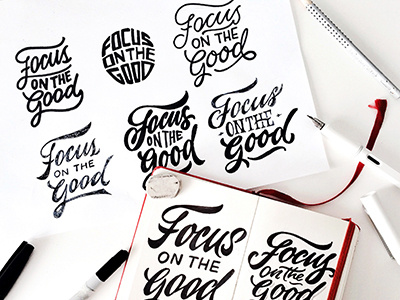 my day starts with sketches) "Focus on the day" art hand lettering logo print sketch type