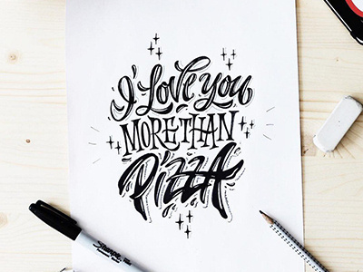 hey!yummy sketch "I love more than Pizza!" 🍕❤ art hand lettering logo print sketch type