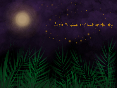 Let's lie down and look at the sky adobe photoshop alchemy dark art digital 2d fireflies illustration lie on the ground moonlight night relax textures to dream vector