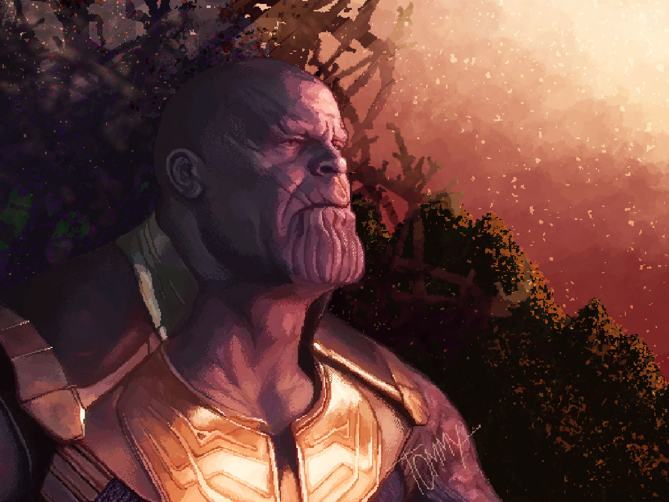 Thanos in pixel 16bit adobe photoshop art artwork avengersendgame dark art decorative digital 2d fanart illustration marvel pixel thanos