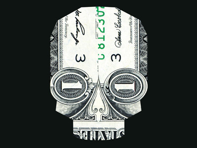 The root of all evil... evil money origami skeleton skull