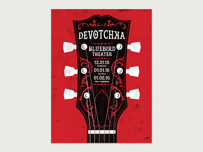 Devotchka New Years Eve - Denver devotchka gig poster gigposter guitar illustration poster print printmaking red screen print screenprint